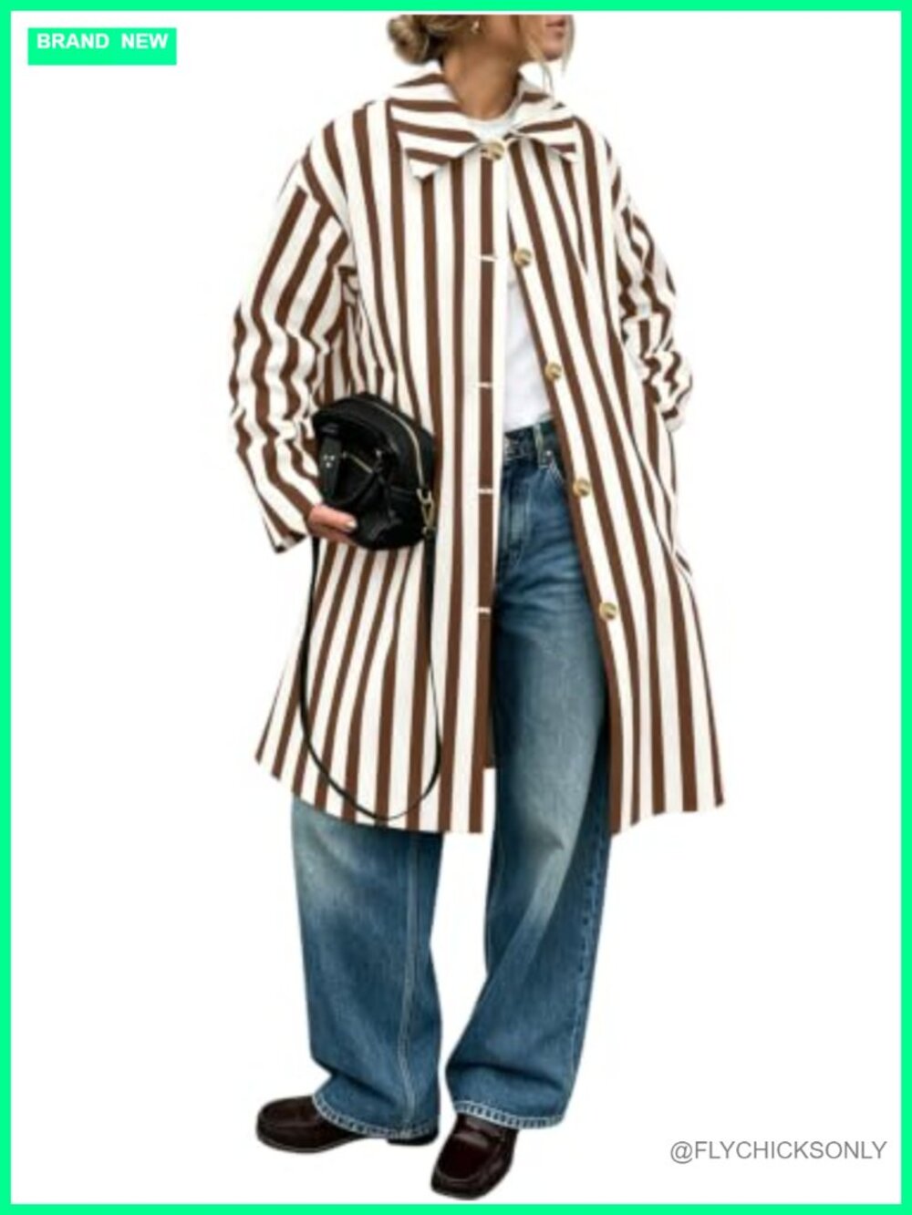 Oversized Striped Long Trench Coat Windproof Fall Overcoat